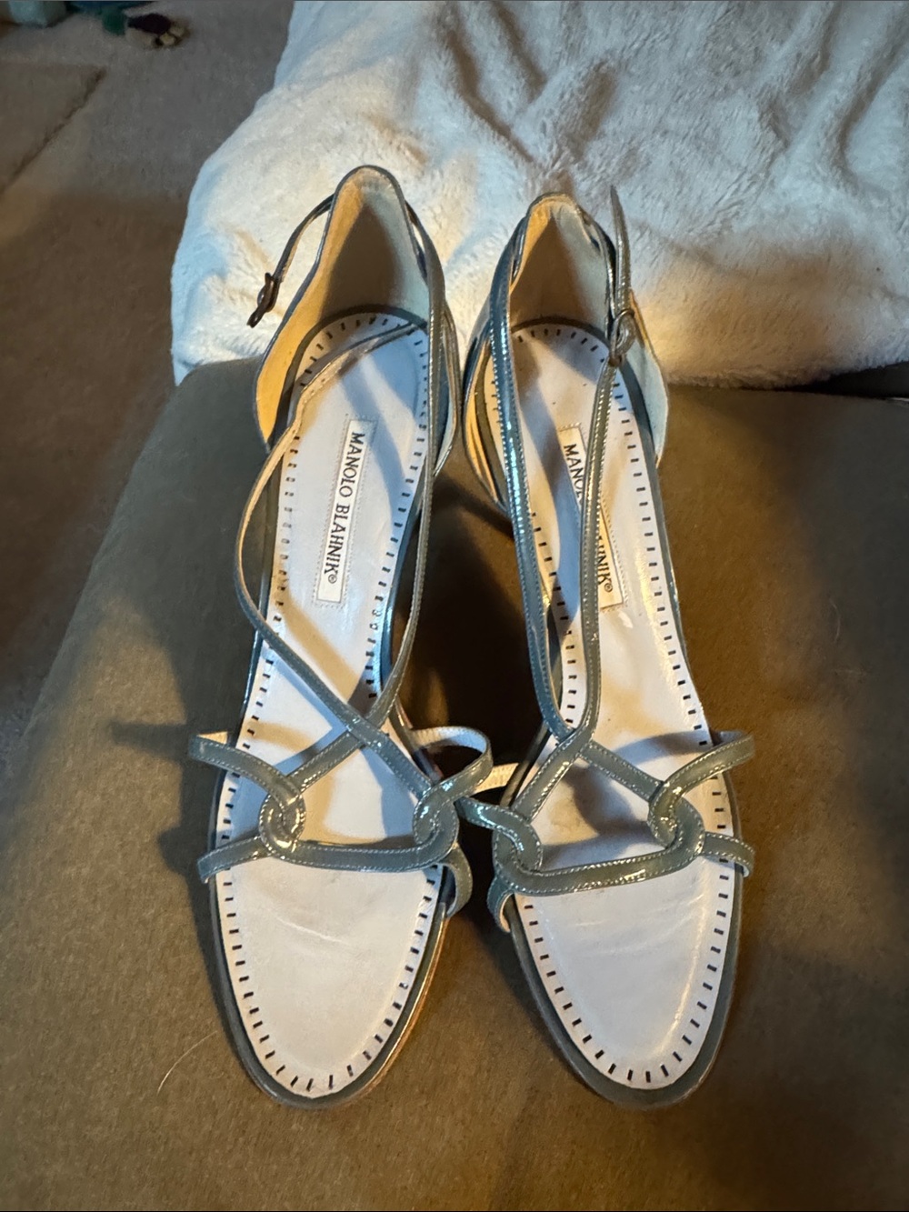 Manolo Blahnik Sage Patent Leather Strappy Sandals